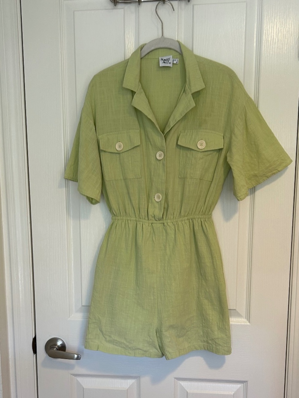Princess PollyXX, green 100% cotton romper Sz 4